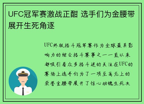 UFC冠军赛激战正酣 选手们为金腰带展开生死角逐