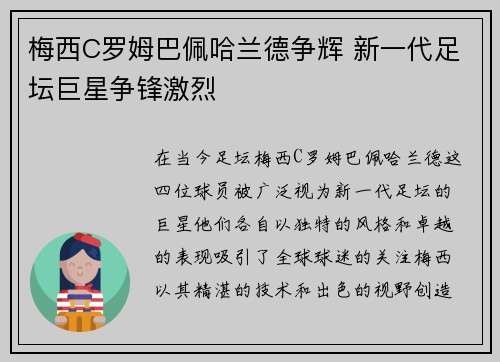 梅西C罗姆巴佩哈兰德争辉 新一代足坛巨星争锋激烈